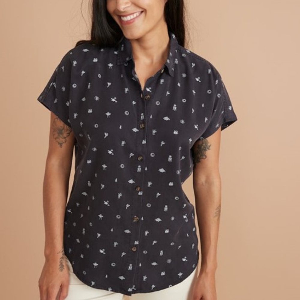 Marine Layer Dana Shirt in Black/White Mystic Print